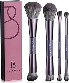 BS-MALL 4 Pcs Portable Double-ended Makeup Brush Set - Luxury Eyeshadow Brush, Concealer Brush, Blush brush & Foundation brush for Lightweight Multi-purpose Daily Use (Purple)