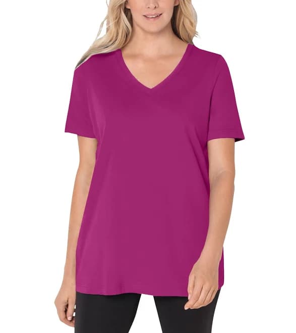 Woman Within Plus Size Perfect Short-Sleeve V-Neck Tee