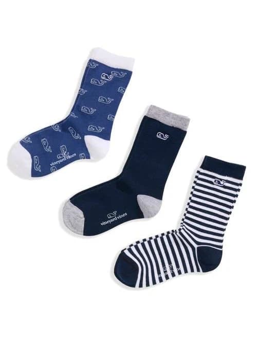 Vineyard Vines Boys' Whale & Stripe 3-Pack Crew Socks