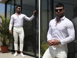RPOVIG Men's Muscle Dress Shirts:Casual Button Down Long Sleeve Elasticity Athletic Fit Wrinkle-Free Shirt Azure at Amazon Men's Clothing store