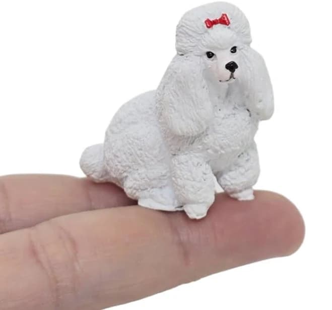 Miniature Dog Poodle White Cute Figurine Collectibles Resin Dolls Hand