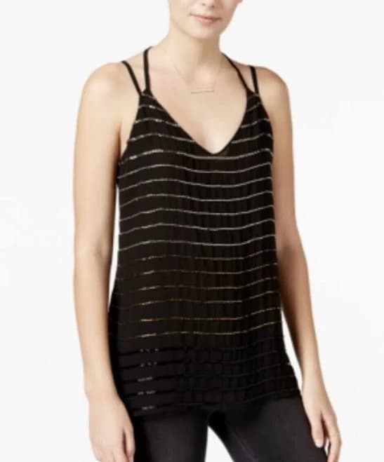 Bar III Womens $69.5 New 19391 Bead-Striped Double-Strap Top