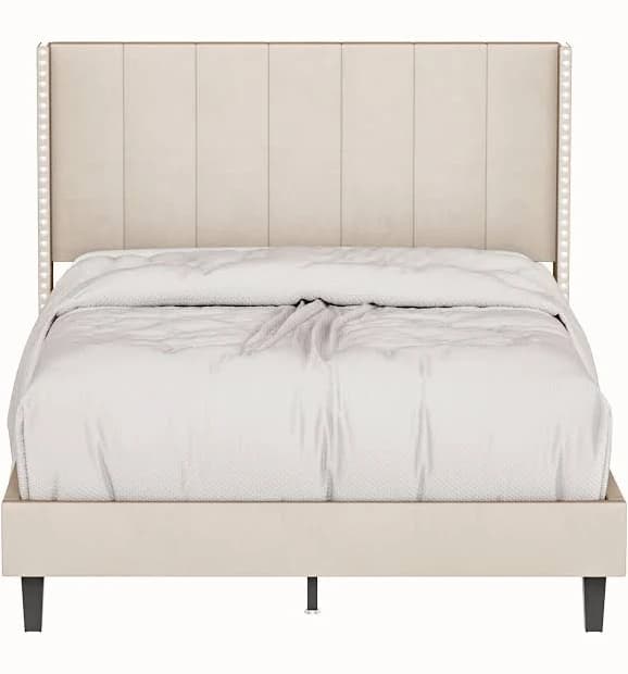 Upholstered Bed Frame with Vertical Channel Tufted Headboard