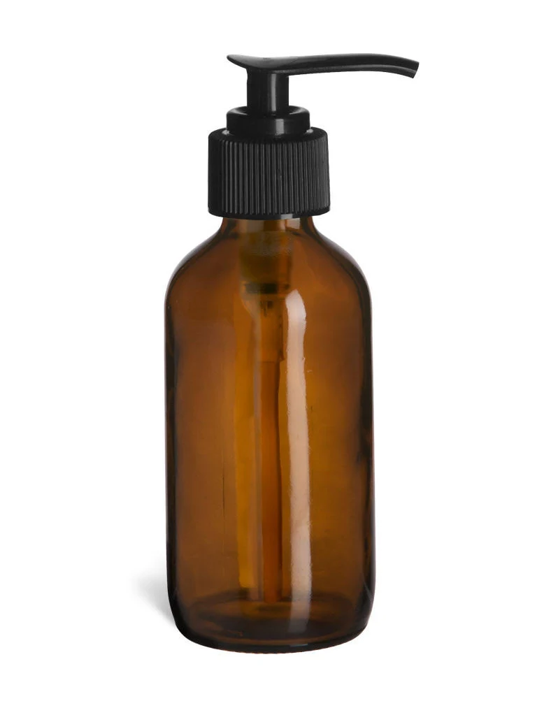 4 oz Glass Amber Boston Round Pump