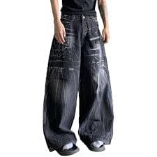 Black Baggy Jeans Men Casual Loose Fit Wide Leg Streetwear Skater Y2k Denim Pants (Black, 28) at Amazon Men's Clothing store