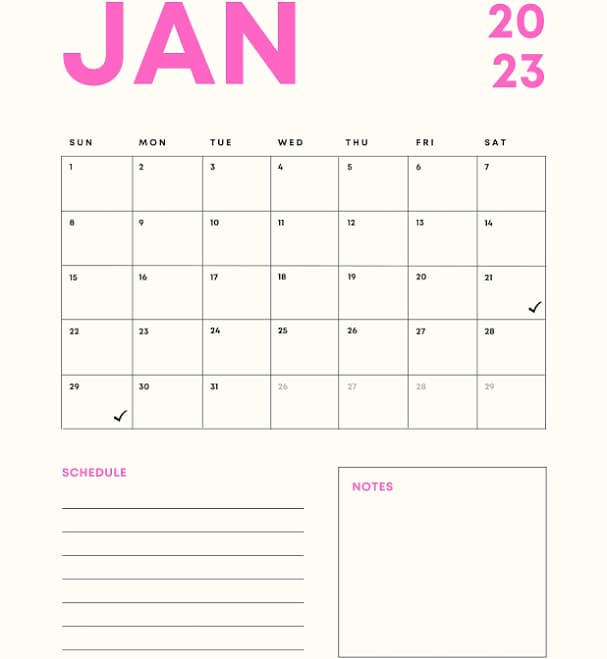 2023 January Calendar, Instant Download, Printable,