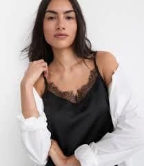 Loft Women's Petite Lace Trim Satin Cami Top