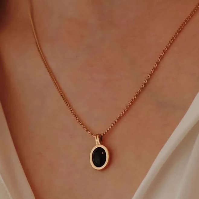 18K Gold Tiny Black Onyx Dainty Necklace