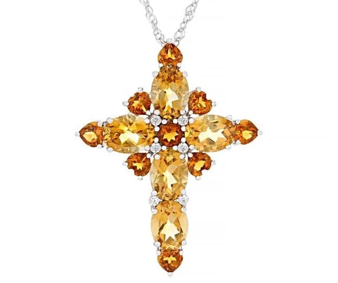 Rhodium Over Sterling Silver Multi-Stone Pendant with Chain