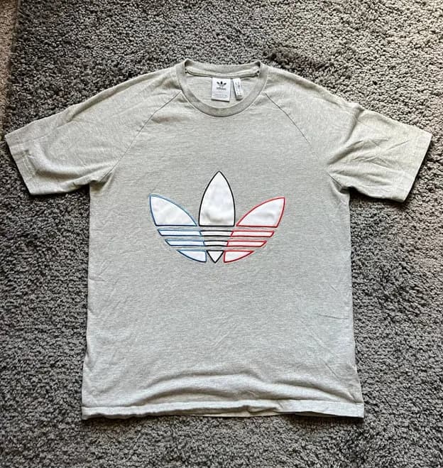 Adidas Trefoil Logo T Shirt Gray Black Red Medium Embroidered