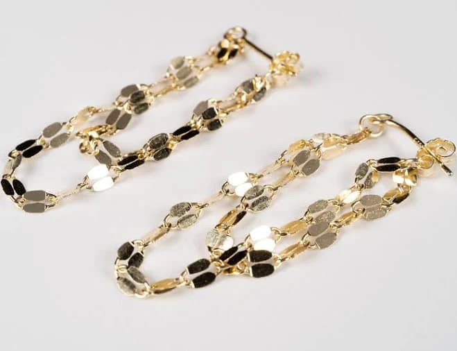 14K Solid Gold Minimalist Chain Drop Earrings