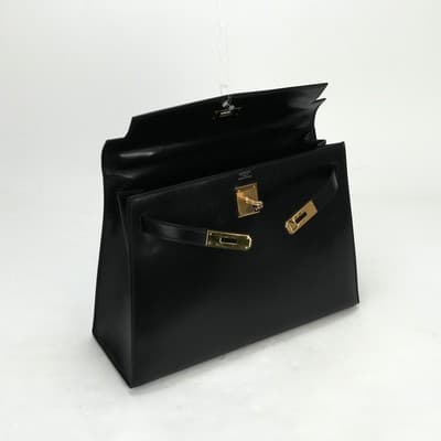 Hermes Kelly 32 Bag Tote Box Calf Noir Black Gold Hardware Used | eBay