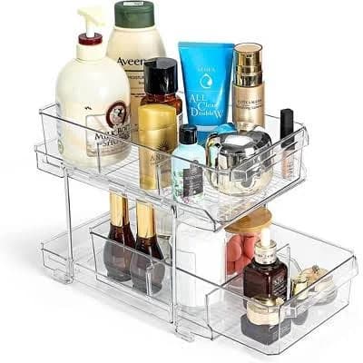 OnDisplay 2-Tier Deluxe Tiered Acrylic Cosmetic/Bath/Pantry/Fridge Drawer Organizer with