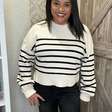 Stripe Pullover Mock Neck Sweater