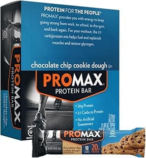 Promax Protein Bar, Chocolate Chip Cookie Dough, 20g High Protein, Gluten Free, 12 Count