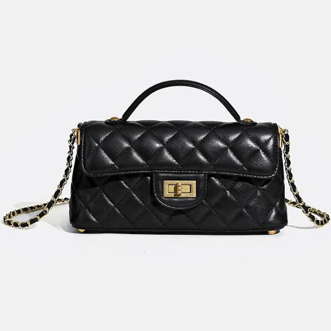 Minimalist Quilted Lambskin Crossbody Bag with Gold Hardware