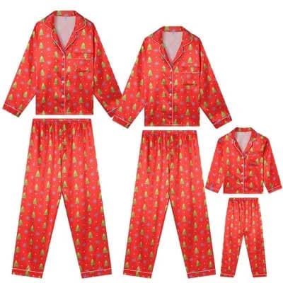 Women's Satin Christmas Family Tree Print Pajama Set