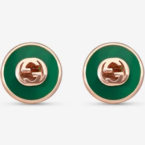 Gucci Women's 18K Rose Gold Interlocking Green Agate Stud Earrings