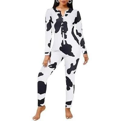 Ekouaer Women's Long Sleeve Cow Onesie Pajamas
