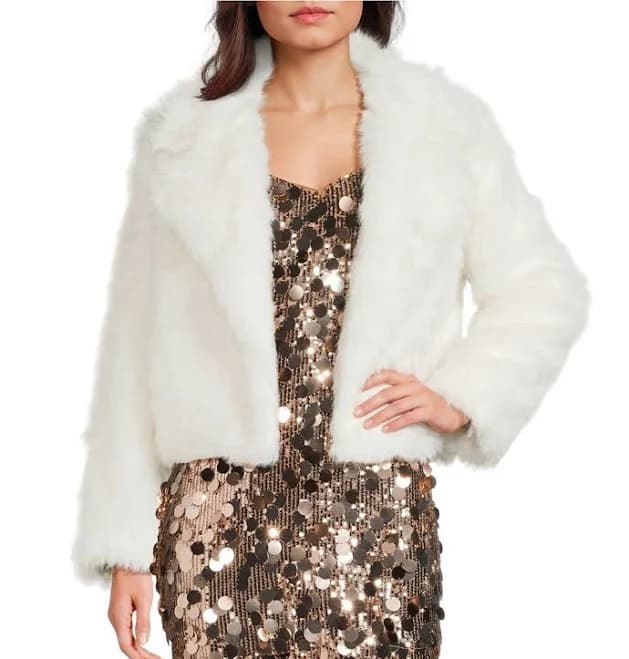 GB Notch Collar Faux Fur Coat