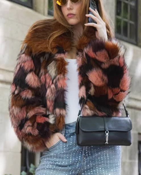 Azalea Wang Molly Retro Faux Fur Crop Jacket