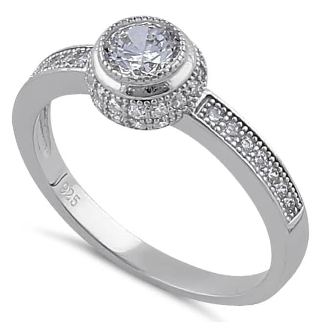 Sterling Silver Circular Halo Engagement Ring