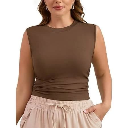 Showmall Women's Sleeveless Ruched Ribbed Cami Top