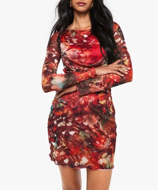 Boohoo Women's Abstract Mesh Cowl Mini Dress