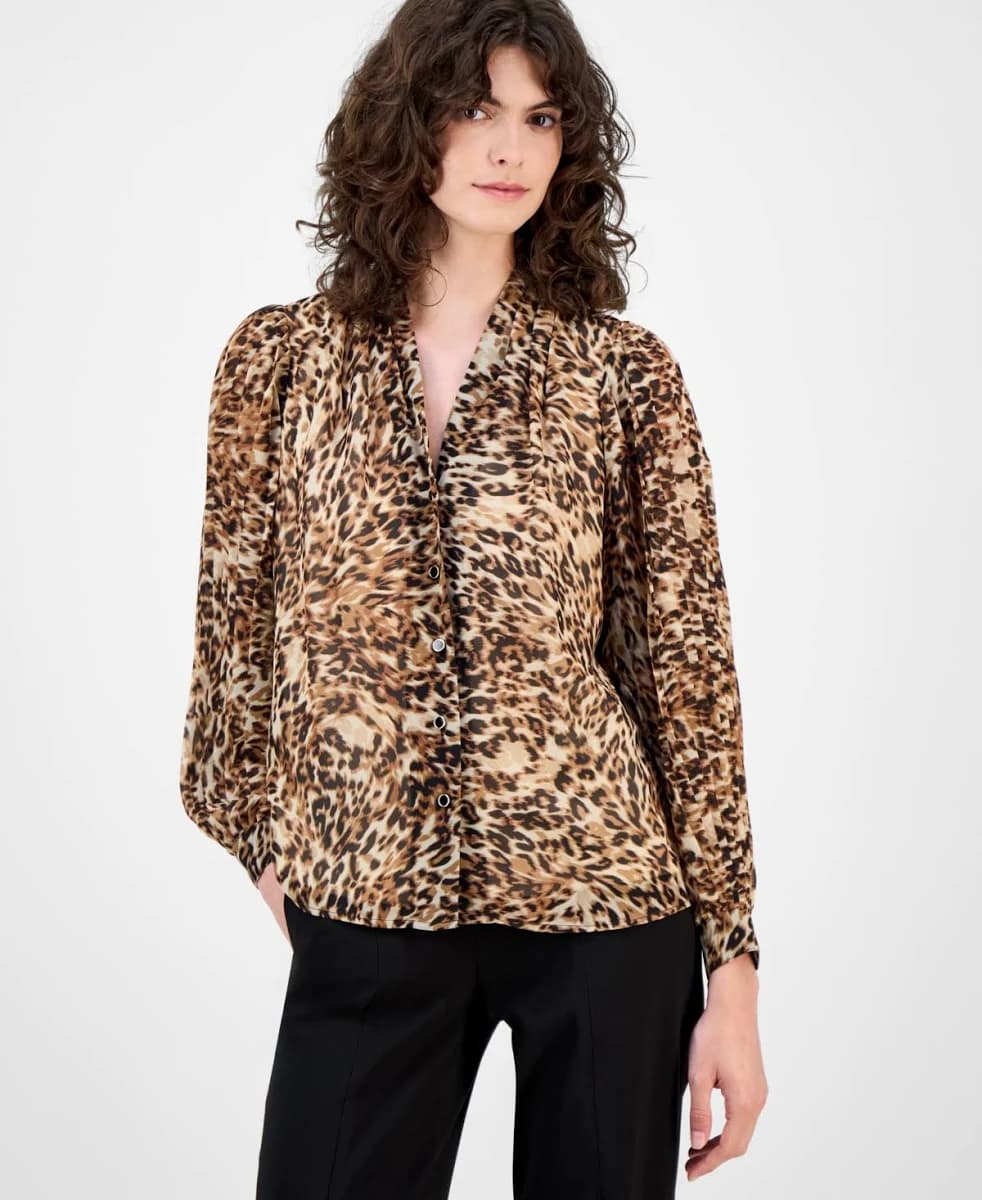 Anne Klein Women's Petite Animal-Print Blouse