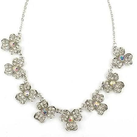 Elegant Crystal Flower Statement Necklace