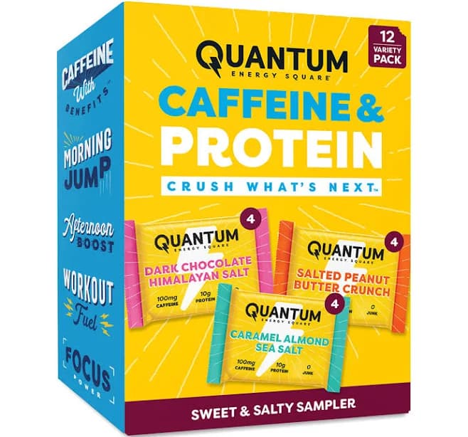 Quantum Energy Squares Caffeine & Protein Bars Sweet & Salty Variety Pack