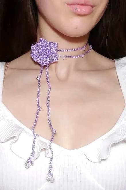 Crochet flower choker in Lilac/Purple color, 2 sizes and 3 different designs, handmade flower rose necklace, 3D corsage, necktie, rosette