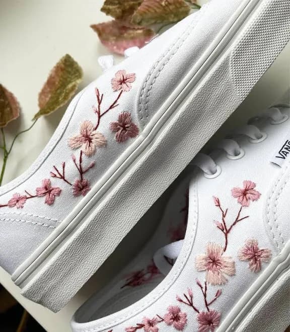 Custom Embroidered Cherry Blossom Wedding Sneakers