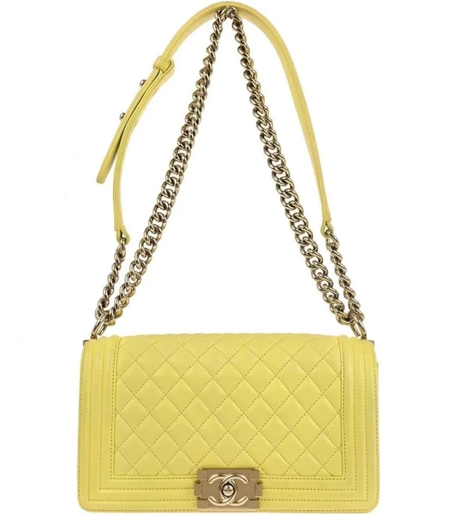 CHANEL Women's Quilted Leather Chain Strap Flap Bag in Yellow One Size. CHANEL. Women's Bags & Handbags. 4741641844504.