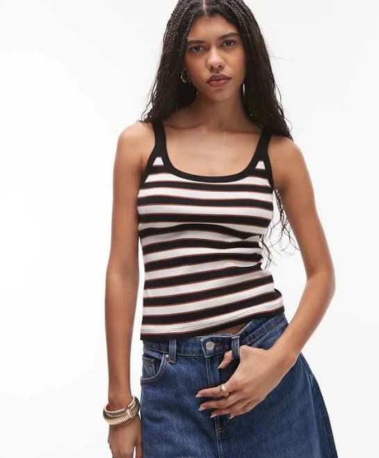 Topshop Striped Skinny Strap Scoop Tank Top