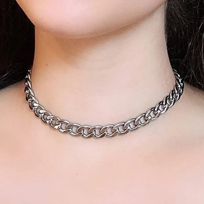 90s Grunge Stainless Steel Cuban Link Chain Choker
