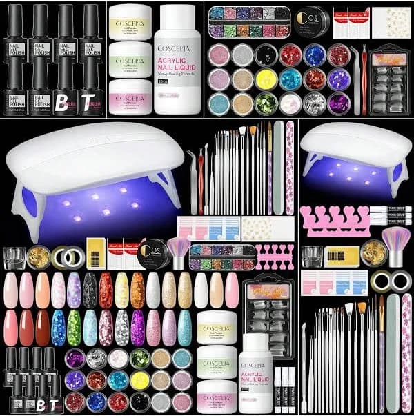 coscelia COSCELIA Acrylic Nail Kit For Beginners: With Everything Gel Polish Kit With UV Lamp Acrylic Nail Set With Glitter Acrylic Powder Complete