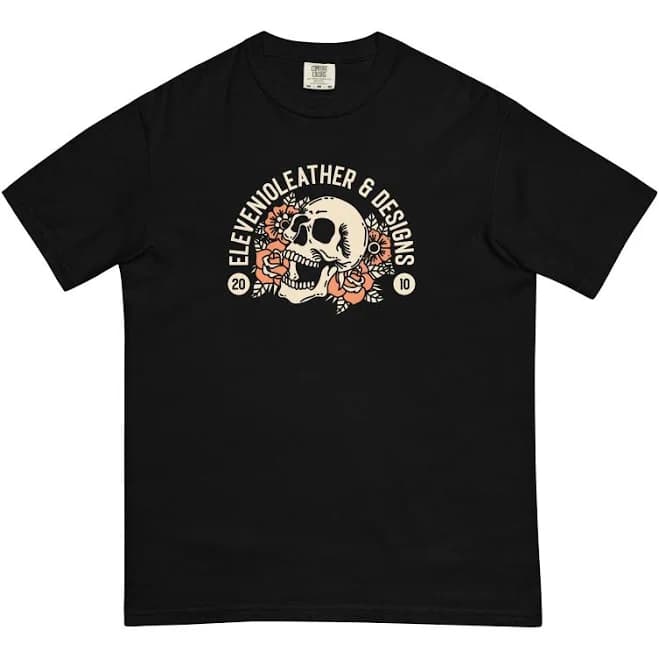 Eleven10Leather Floral Skull T-Shirt