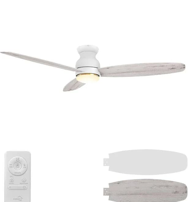 CARRO USA Arran 60-in White Indoor Flush Mount Ceiling Fan with Light and Remote