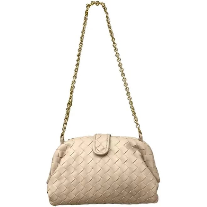 Genuine Leather Woven Bag with Chain