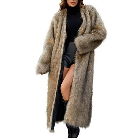 Women's Fluffy Faux Fur Long Sleeve Parka