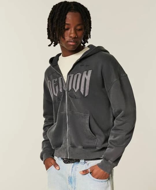 Men's Feel Good Boxy Dodge Demon Graphic Zip-Up Hoodie