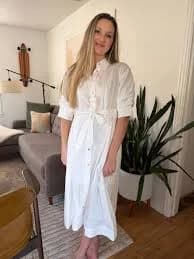 PINCH Lorraine White Tucked Sleeve Buttoned Midi Dress - M