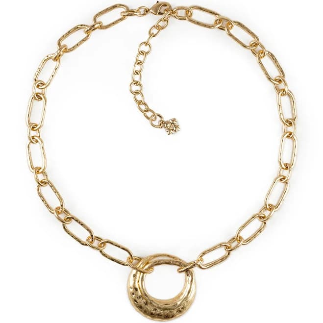 Patricia Nash Hammered Worn Gold Double Circle Pendant Necklace
