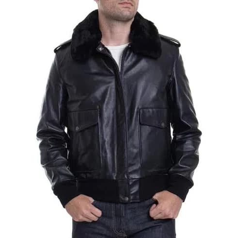 Men's Vintage Leather Jacket with Fur Collar