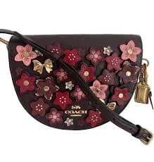 COACH #C2176 Ellen Saddle Crossbody Bag w/ Multi Daisy Applique -Oxblood Leather