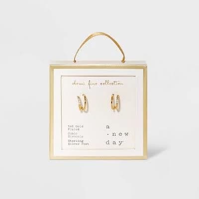 A New Day 14K Gold Plated Cubic Zirconia Double Hoop Earrings