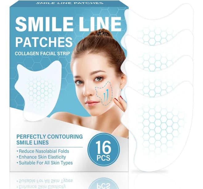Collagen Smile Line Patches | 16 Pcs Facial Strips to Reduce Nasolabial Folds | Hydrating & Firming Treatment for Smile Lines | Instant Smoothing