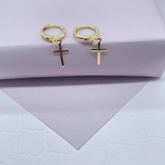 18K Gold Filled Cross Hoop Earrings