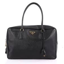 Prada Bauletto Handbag Saffiano Leather Medium Black 3711824